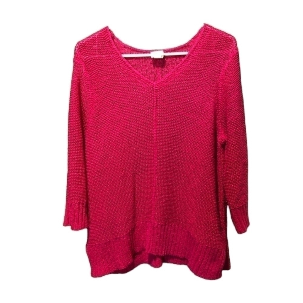 Chico’s size 2 long sleeve pink v neck sweater. US size 12 or large
